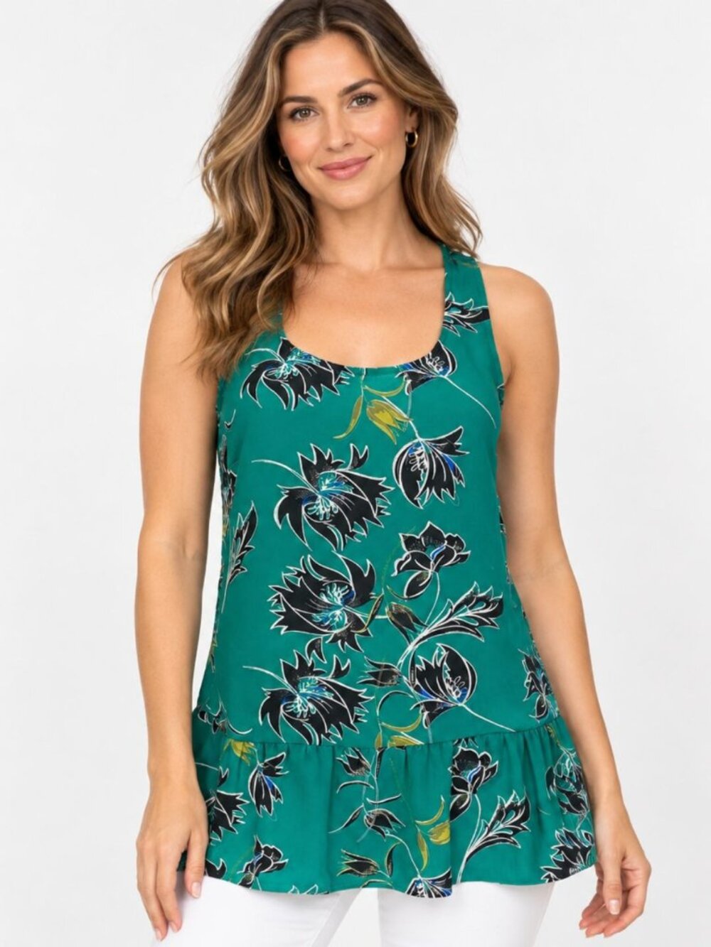 CAbi Womens Zoe Top Falling Flowers Floral Semi Sheer Peplum Tank 3276 Size XS